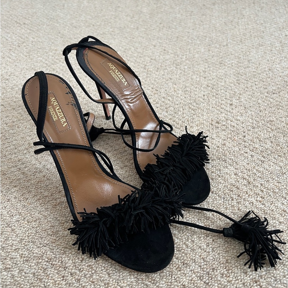Aquazzura Black Fringe Heels